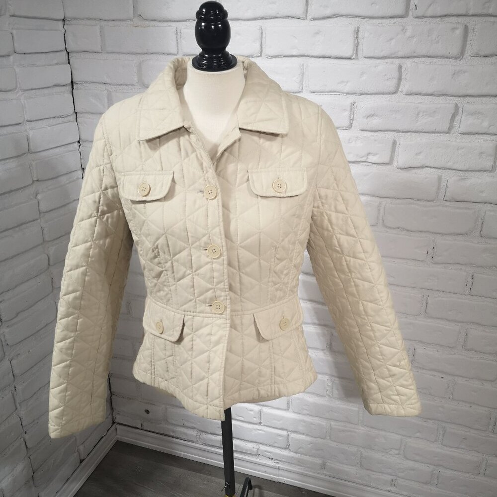 Ann Taylor Loft Ladies Size 10 Beige Lightly Quilted Button Closure Jacket